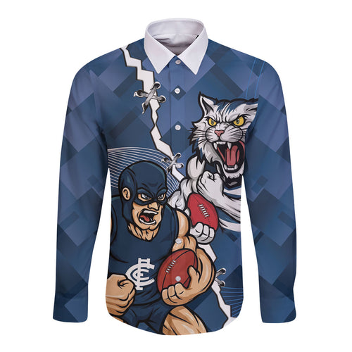 Personalised Cats and Blues Long Sleeve Button Shirt Dynamic Mascots Together