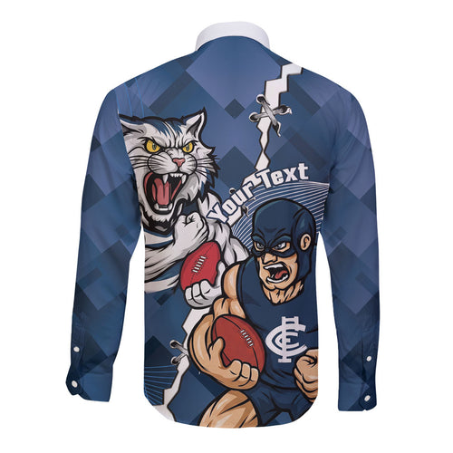 Personalised Cats and Blues Long Sleeve Button Shirt Dynamic Mascots Together