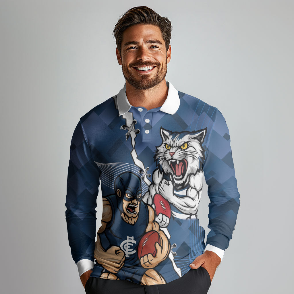 Personalised Cats and Blues Long Sleeve Polo Shirt Dynamic Mascots Together