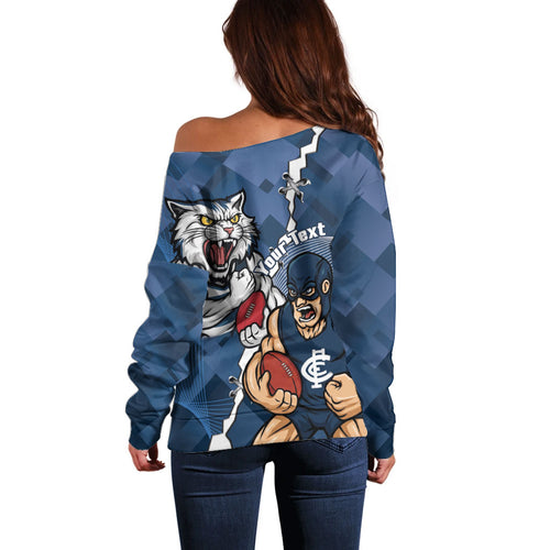 Personalised Cats and Blues Off Shoulder Sweater Dynamic Mascots Together