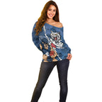 Personalised Cats and Blues Off Shoulder Sweater Dynamic Mascots Together