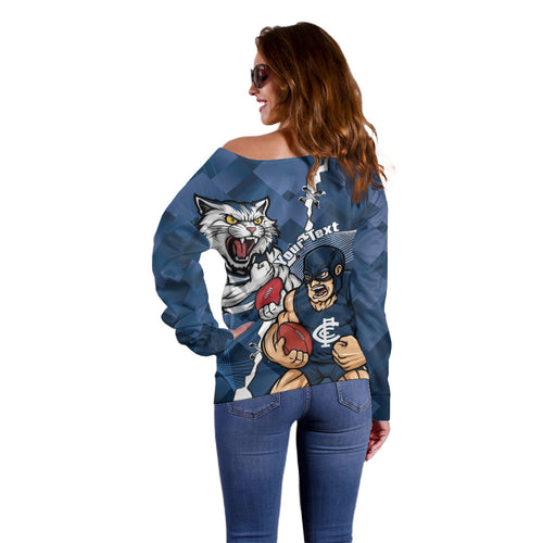Personalised Cats and Blues Off Shoulder Sweater Dynamic Mascots Together