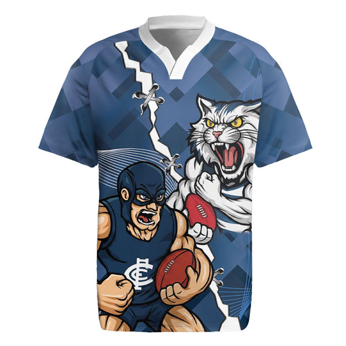 Personalised Cats and Blues Rugby Jersey Dynamic Mascots Together