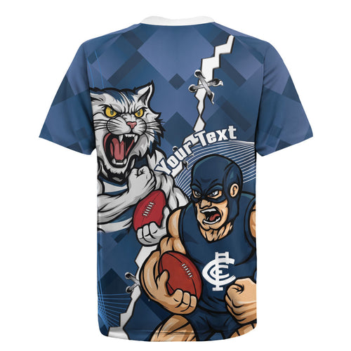 Personalised Cats and Blues Rugby Jersey Dynamic Mascots Together