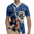 Personalised Cats and Blues Rugby Jersey Dynamic Mascots Together