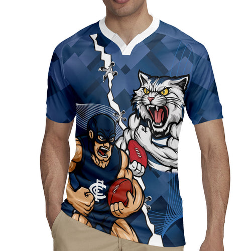 Personalised Cats and Blues Rugby Jersey Dynamic Mascots Together