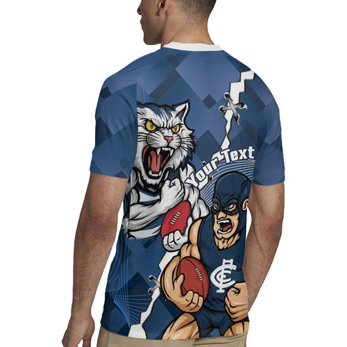 Personalised Cats and Blues Rugby Jersey Dynamic Mascots Together