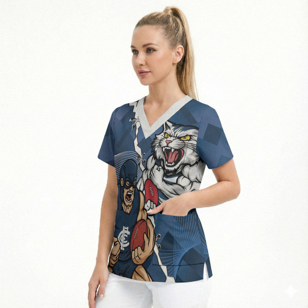 Personalised Cats and Blues Scrub Top Dynamic Mascots Together