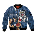 Personalised Cats and Blues Sleeve Zip Bomber Jacket Dynamic Mascots Together