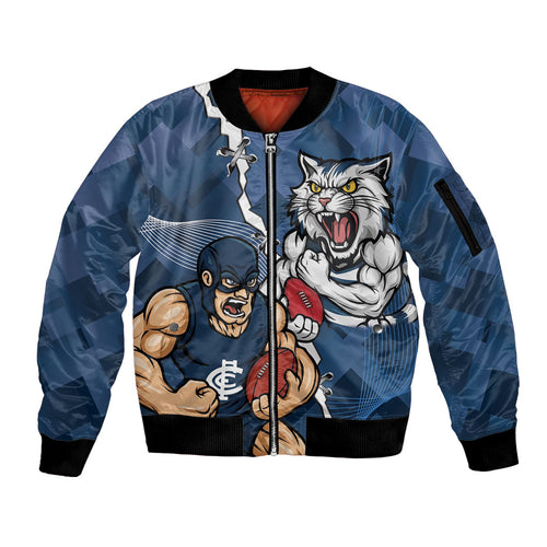 Personalised Cats and Blues Sleeve Zip Bomber Jacket Dynamic Mascots Together