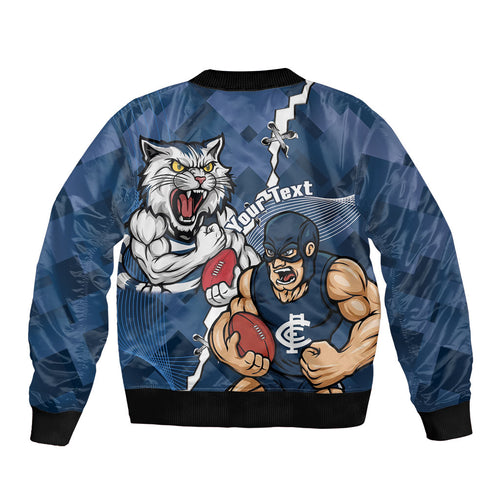 Personalised Cats and Blues Sleeve Zip Bomber Jacket Dynamic Mascots Together