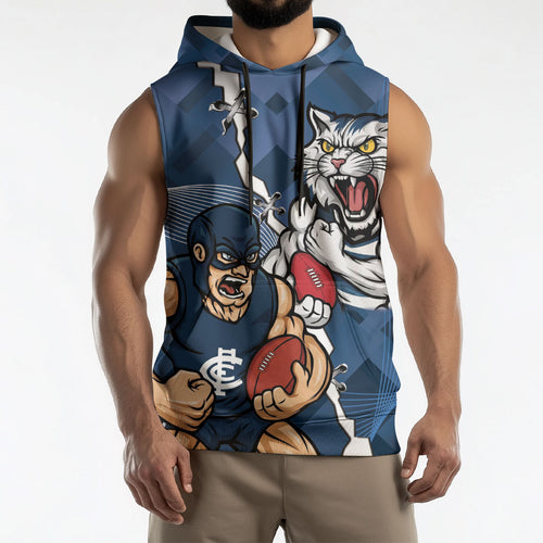 Personalised Cats and Blues Sleeveless Hoodie Dynamic Mascots Together