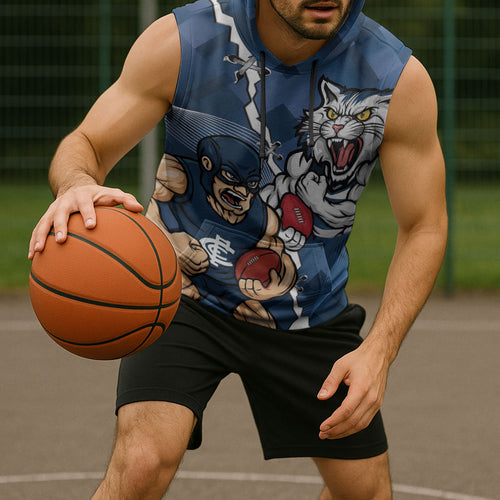 Personalised Cats and Blues Sleeveless Hoodie Dynamic Mascots Together
