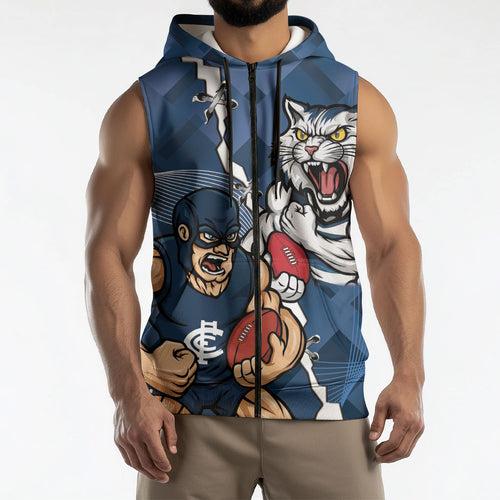 Personalised Cats and Blues Sleeveless Zip Hoodie Dynamic Mascots Together