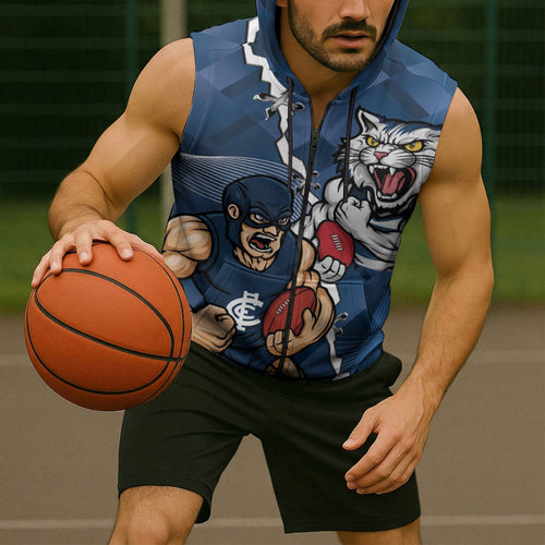 Personalised Cats and Blues Sleeveless Zip Hoodie Dynamic Mascots Together