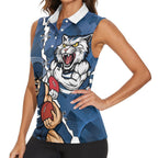 Personalised Cats and Blues Women Sleeveless Polo Shirt Dynamic Mascots Together