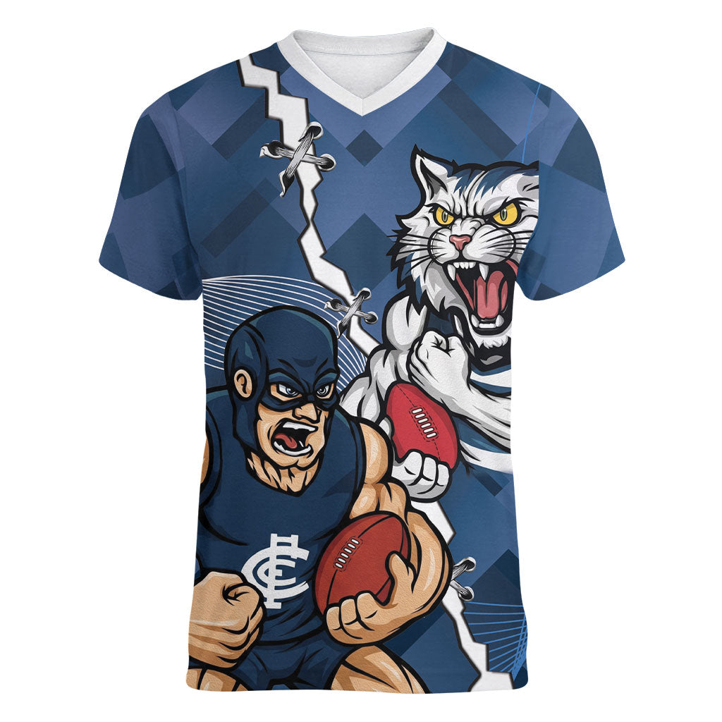 Personalised Cats and Blues Women V-Neck T-Shirt Dynamic Mascots Together