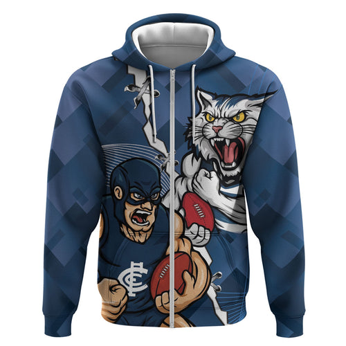 Personalised Cats and Blues Zip Hoodie Dynamic Mascots Together