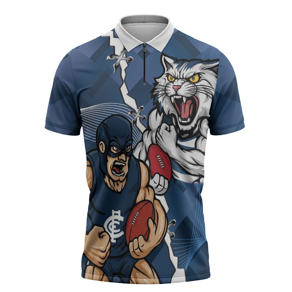 Personalised Cats and Blues Zipper Polo Shirt Dynamic Mascots Together
