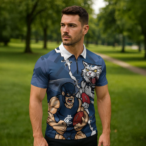 Personalised Cats and Blues Zipper Polo Shirt Dynamic Mascots Together