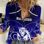 Bulldogs Rugby Women Casual Shirt Go Doggies Aboriginal Mix Polynesian Pattern LT14