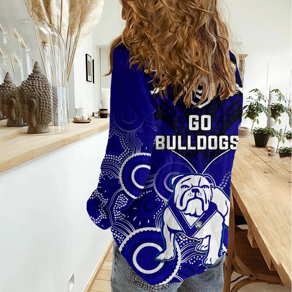 Bulldogs Rugby Women Casual Shirt Go Doggies Aboriginal Mix Polynesian Pattern LT14