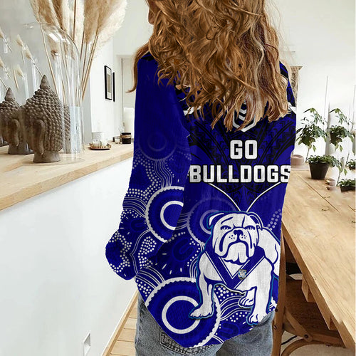 Bulldogs Rugby Women Casual Shirt Go Doggies Aboriginal Mix Polynesian Pattern LT14