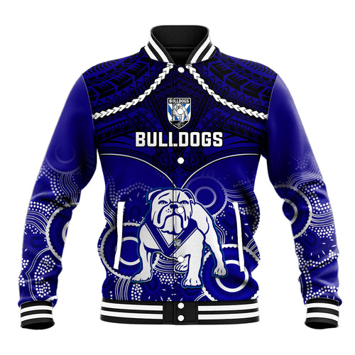 personalised-bulldogs-rugby-baseball-jacket-go-doggies-aboriginal-mix-polynesian-pattern