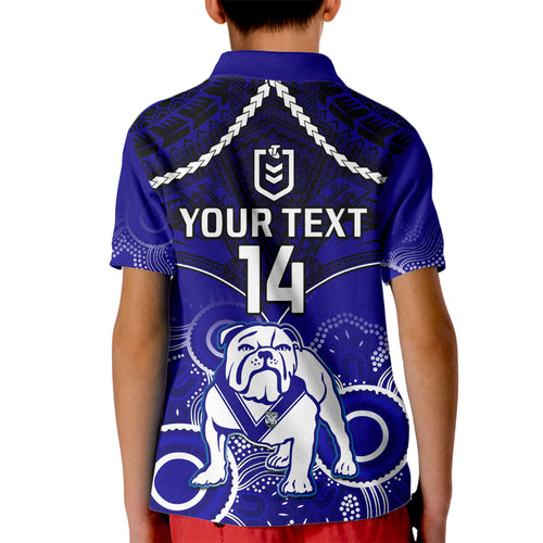 personalised-bulldogs-rugby-kid-polo-shirt-go-doggies-aboriginal-mix-polynesian-pattern