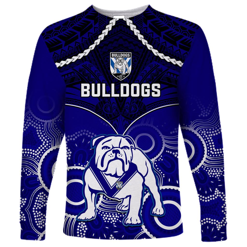 personalised-bulldogs-rugby-long-sleeve-shirt-go-doggies-aboriginal-mix-polynesian-pattern