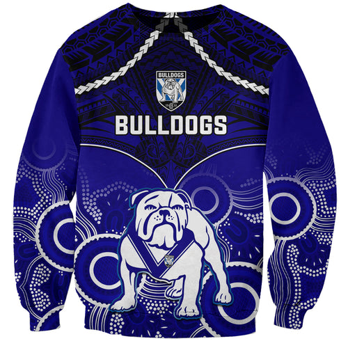 personalised-bulldogs-rugby-sweatshirt-go-doggies-aboriginal-mix-polynesian-pattern