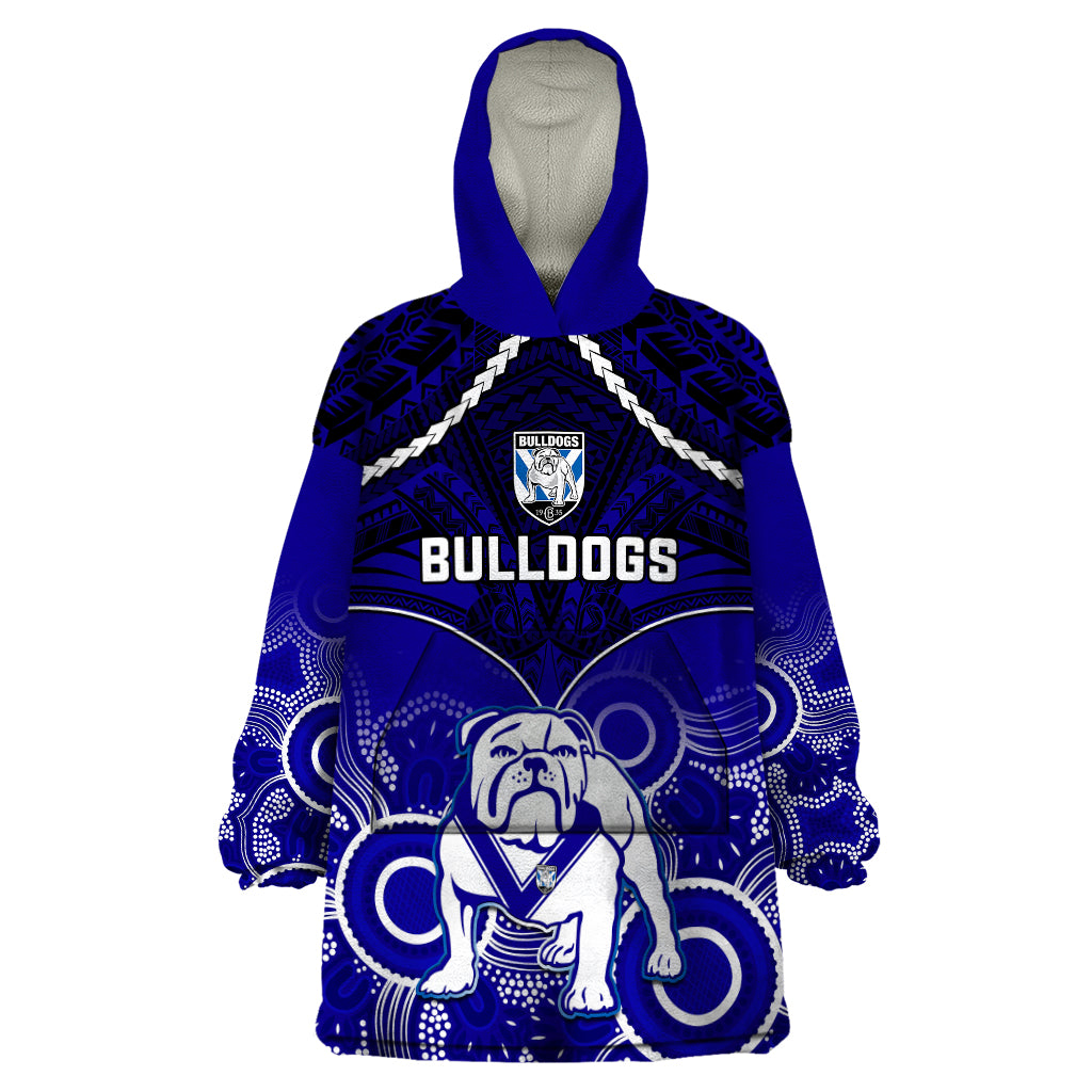 personalised-bulldogs-rugby-wearable-blanket-hoodie-go-doggies-aboriginal-mix-polynesian-pattern