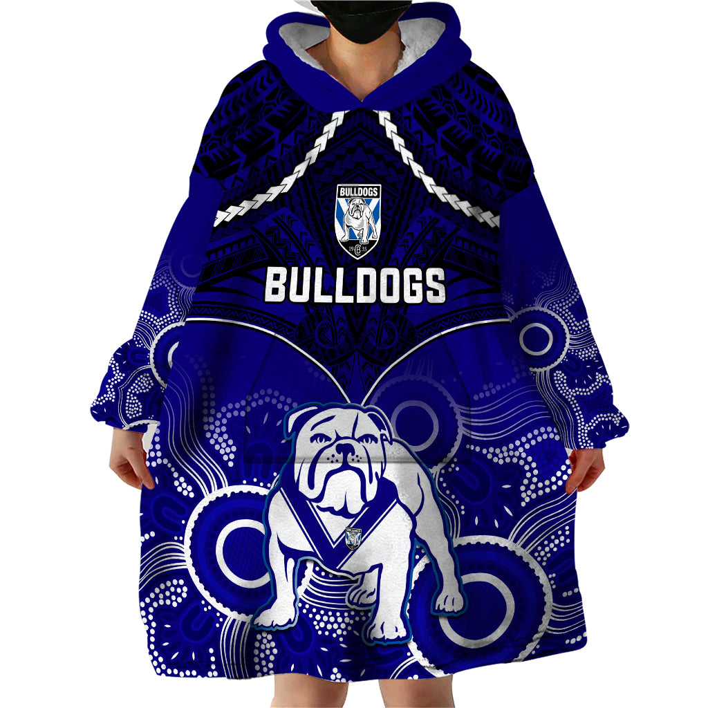 personalised-bulldogs-rugby-wearable-blanket-hoodie-go-doggies-aboriginal-mix-polynesian-pattern