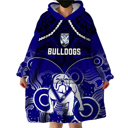 personalised-bulldogs-rugby-wearable-blanket-hoodie-go-doggies-aboriginal-mix-polynesian-pattern