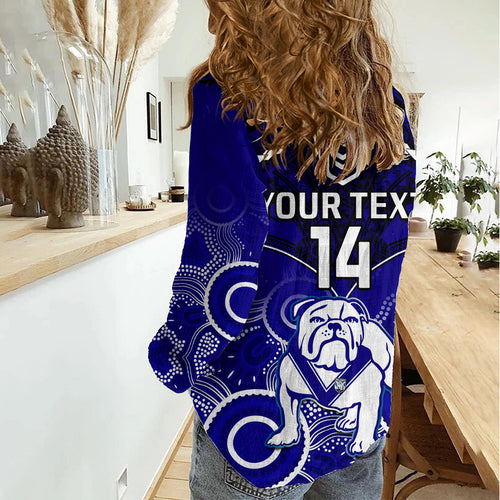 Personalised Bulldogs Rugby Women Casual Shirt Go Doggies Aboriginal Mix Polynesian Pattern LT14