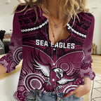 Sea Eagles Rugby Women Casual Shirt Aboriginal Mix Polynesian Pattern LT14