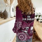 Sea Eagles Rugby Women Casual Shirt Aboriginal Mix Polynesian Pattern LT14