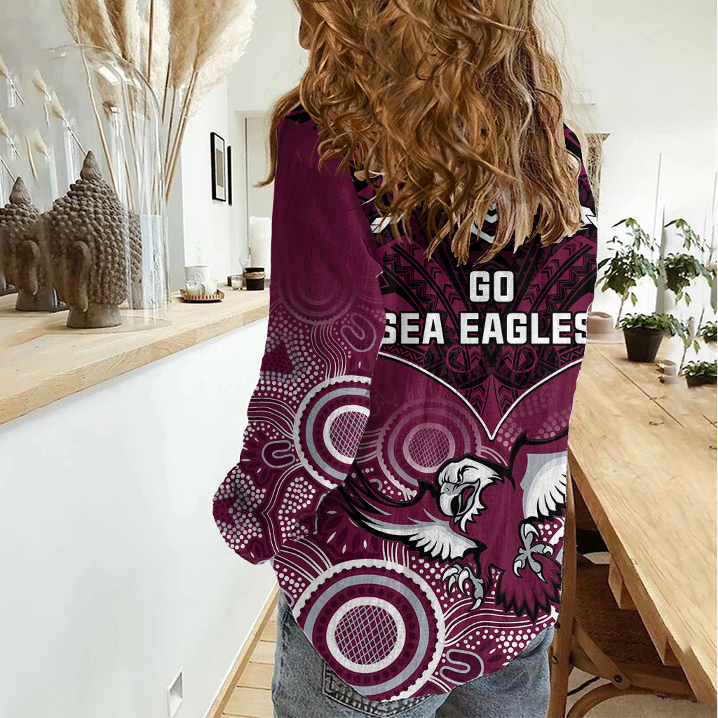 Sea Eagles Rugby Women Casual Shirt Aboriginal Mix Polynesian Pattern LT14