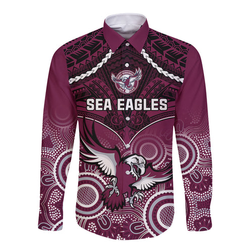 personalised-sea-eagles-rugby-long-sleeve-button-shirt-aboriginal-mix-polynesian-pattern