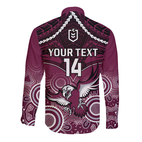 personalised-sea-eagles-rugby-long-sleeve-button-shirt-aboriginal-mix-polynesian-pattern