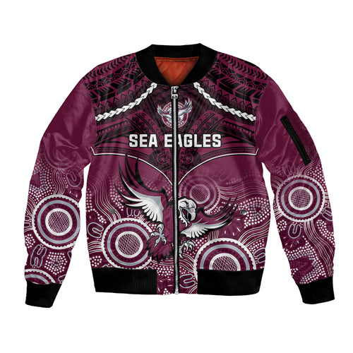 personalised-sea-eagles-rugby-sleeve-zip-bomber-jacket-aboriginal-mix-polynesian-pattern