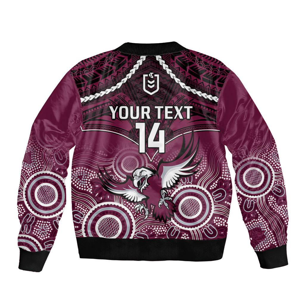 personalised-sea-eagles-rugby-sleeve-zip-bomber-jacket-aboriginal-mix-polynesian-pattern