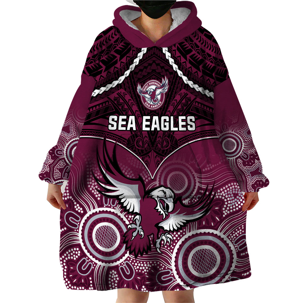 personalised-sea-eagles-rugby-wearable-blanket-hoodie-aboriginal-mix-polynesian-pattern
