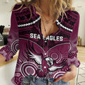 Personalised Sea Eagles Rugby Women Casual Shirt Aboriginal Mix Polynesian Pattern LT14