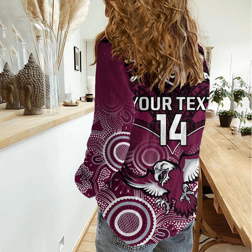Personalised Sea Eagles Rugby Women Casual Shirt Aboriginal Mix Polynesian Pattern LT14