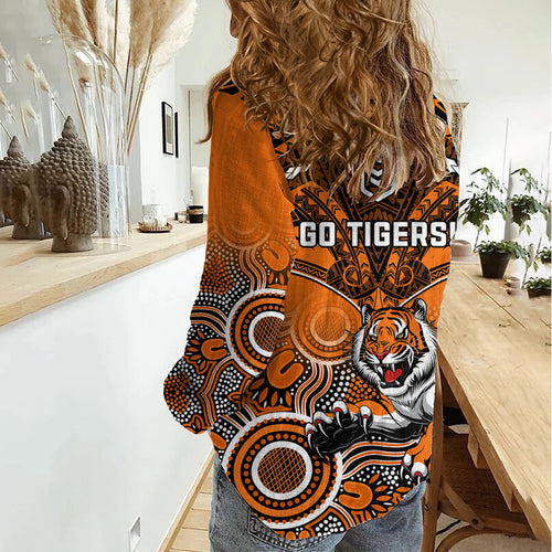 Tigers Rugby Women Casual Shirt Aboriginal Mix Polynesian Pattern LT14