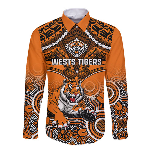 personalised-tigers-rugby-long-sleeve-button-shirt-aboriginal-mix-polynesian-pattern