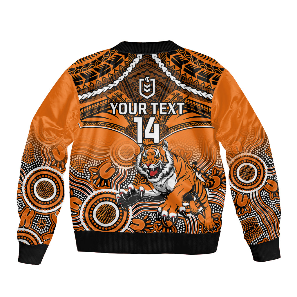 personalised-tigers-rugby-sleeve-zip-bomber-jacket-aboriginal-mix-polynesian-pattern