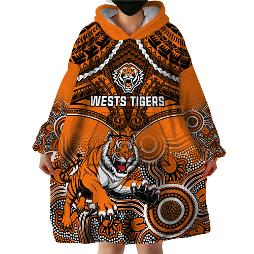 personalised-tigers-rugby-wearable-blanket-hoodie-aboriginal-mix-polynesian-pattern