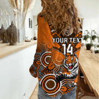 Personalised Tigers Rugby Women Casual Shirt Aboriginal Mix Polynesian Pattern LT14